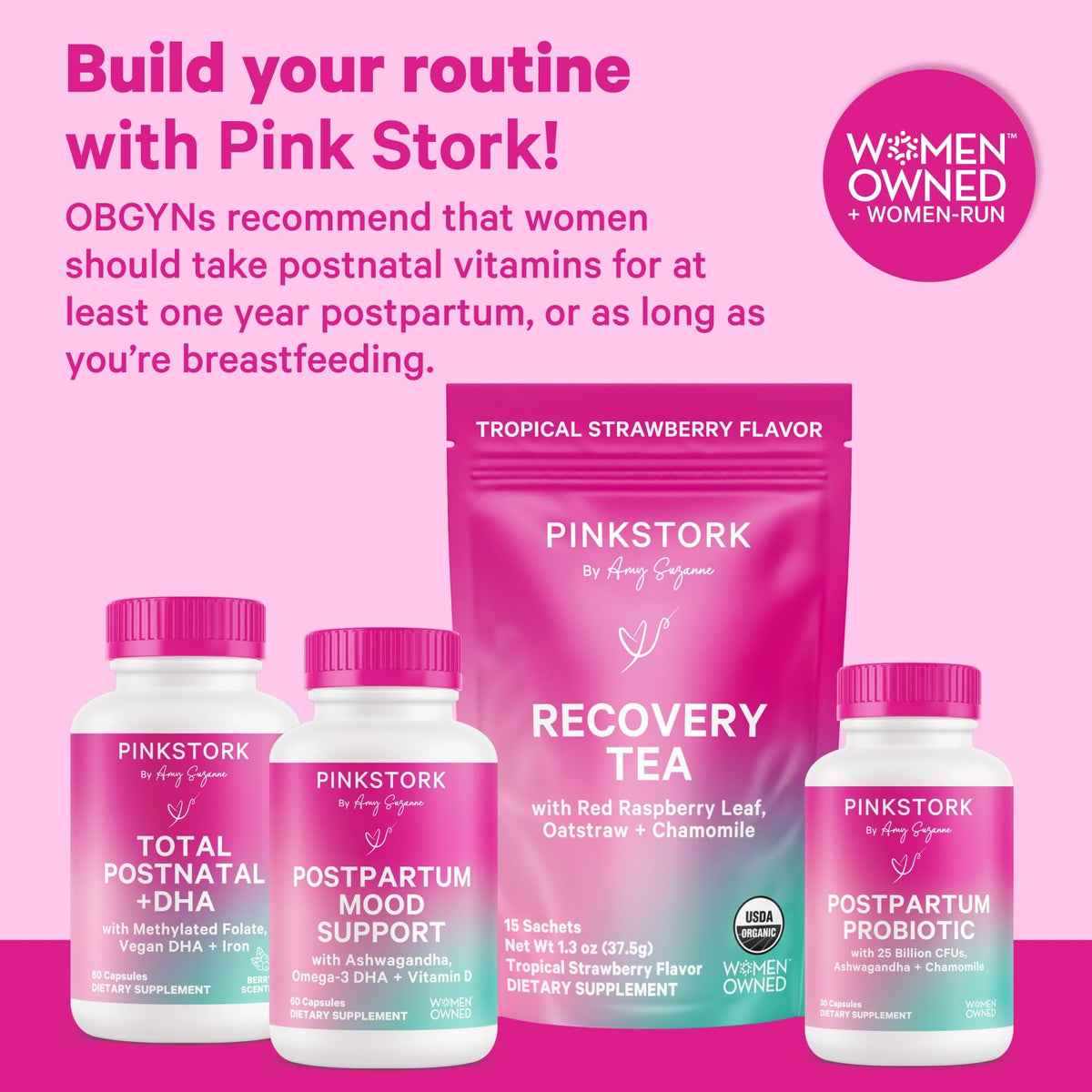 Pink Stork Total Postnatal Vitamins for Women | Vegan DHA, Iron, Folate, B12 | Postpartum Recovery Essentials | Lactation Support for Breastfeeding Moms - FENGGESTORE20