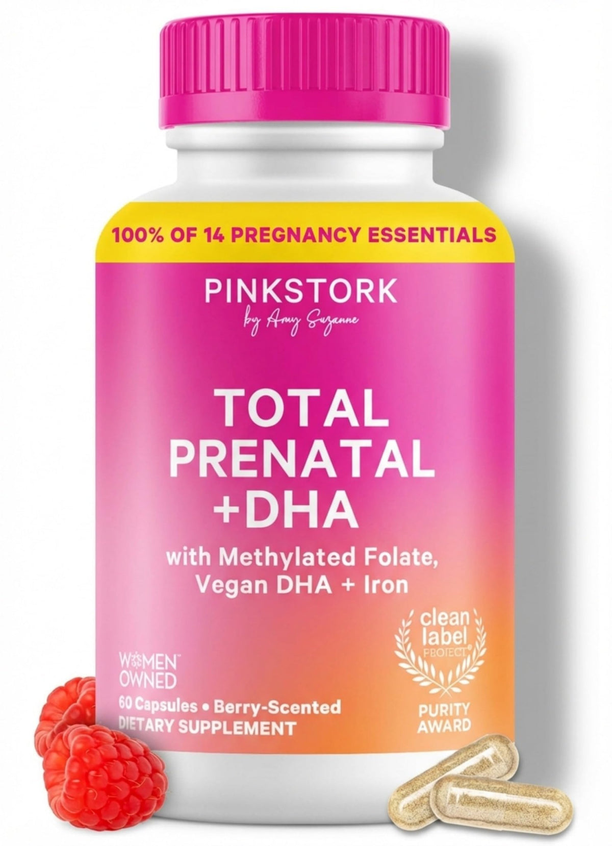 Pink Stork Total Prenatal Vitamins with DHA, Folate, Iron, Choline, and Vitamin B12 - Prenatals for Women to Support Fetal Development, Pregnancy Essentials - FENGGESTORE20
