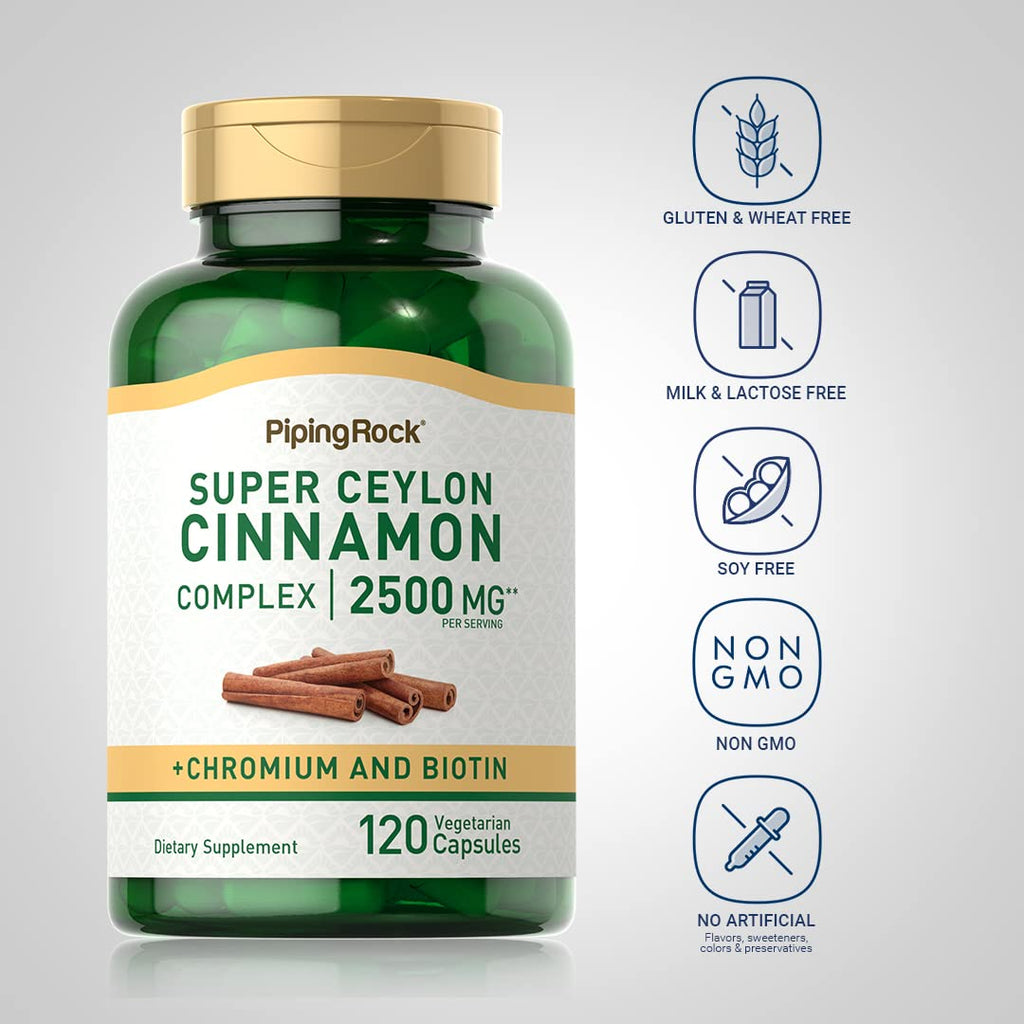 Piping Rock Ceylon Cinnamon Capsules | 120 Pills | Complex Supplement with Chromium and Biotin | Vegetarian, Non-GMO, Gluten Free - FENGGESTORE20