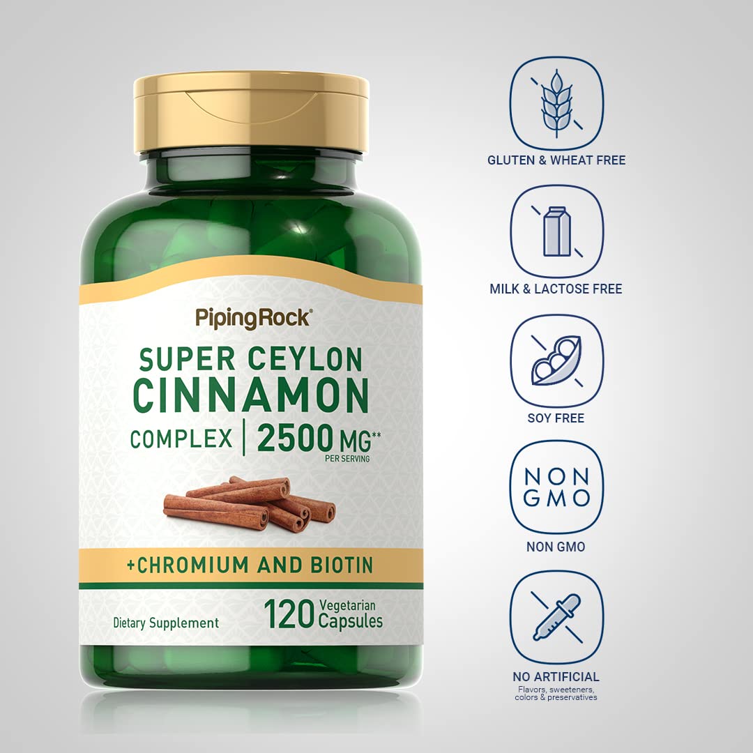Piping Rock Ceylon Cinnamon Capsules | 120 Pills | Complex Supplement with Chromium and Biotin | Vegetarian, Non-GMO, Gluten Free - FENGGESTORE20