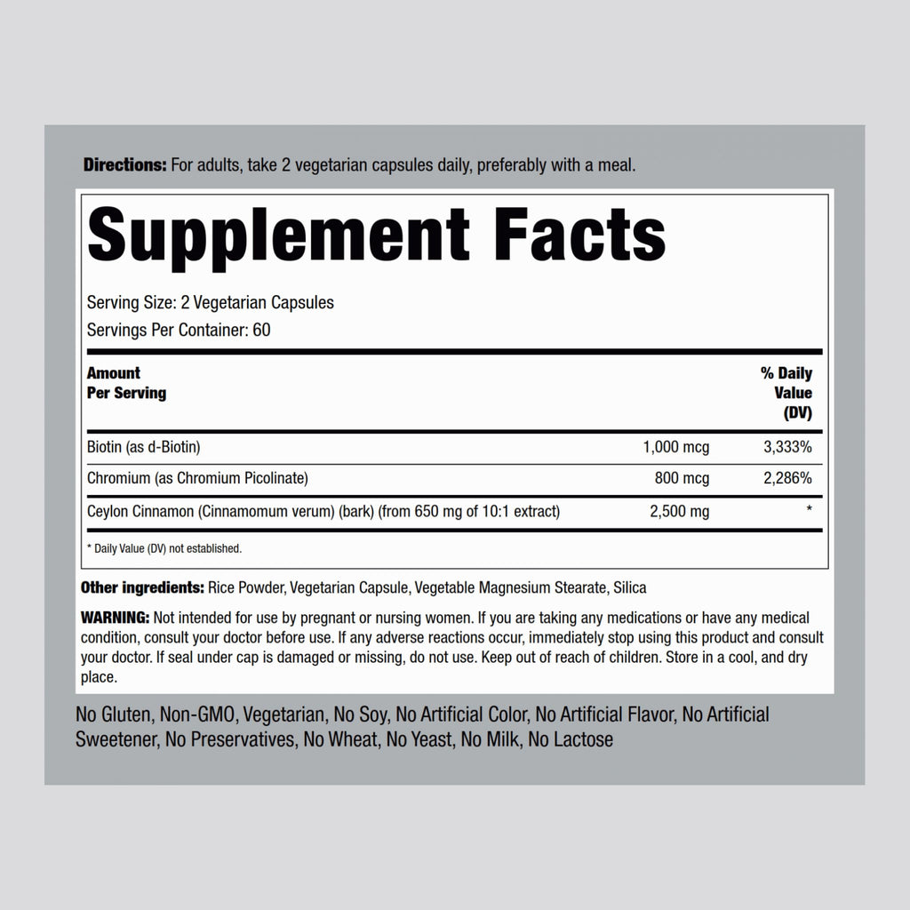 Piping Rock Ceylon Cinnamon Capsules | 120 Pills | Complex Supplement with Chromium and Biotin | Vegetarian, Non-GMO, Gluten Free - FENGGESTORE20