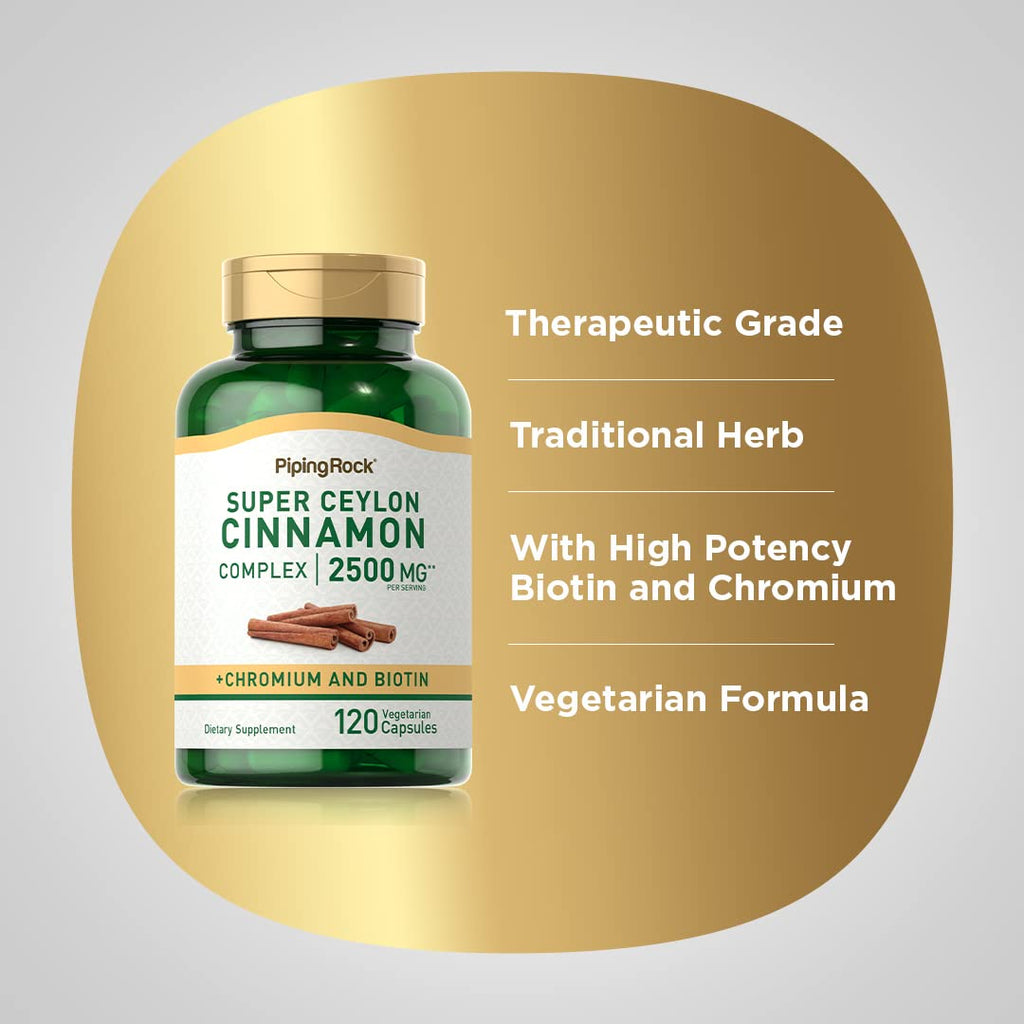 Piping Rock Ceylon Cinnamon Capsules | 120 Pills | Complex Supplement with Chromium and Biotin | Vegetarian, Non-GMO, Gluten Free - FENGGESTORE20