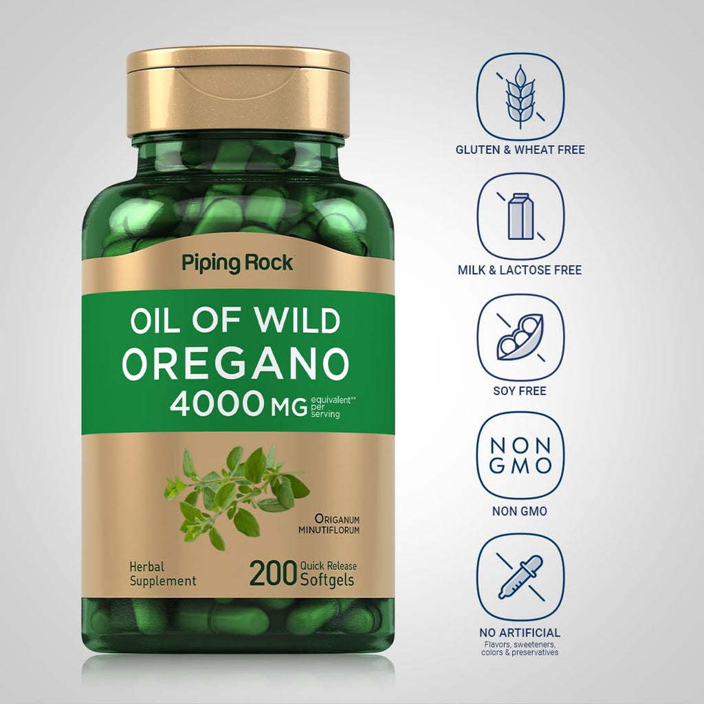 Piping Rock Oregano Oil Softgel Capsules | 200 Pills | Herbal Extract Supplement | Wild Harvested | Non-GMO, Gluten Free - FENGGESTORE20