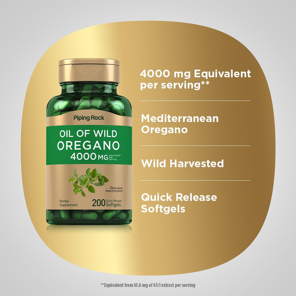 Piping Rock Oregano Oil Softgel Capsules | 200 Pills | Herbal Extract Supplement | Wild Harvested | Non-GMO, Gluten Free - FENGGESTORE20