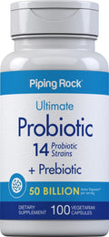 Piping Rock Probiotic and Prebiotic for Women and Men | 50 Billion CFU | 100 Capsules | Ultimate 14 Strain Supplement | Vegetarian, Non-GMO, Gluten Free - FENGGESTORE20
