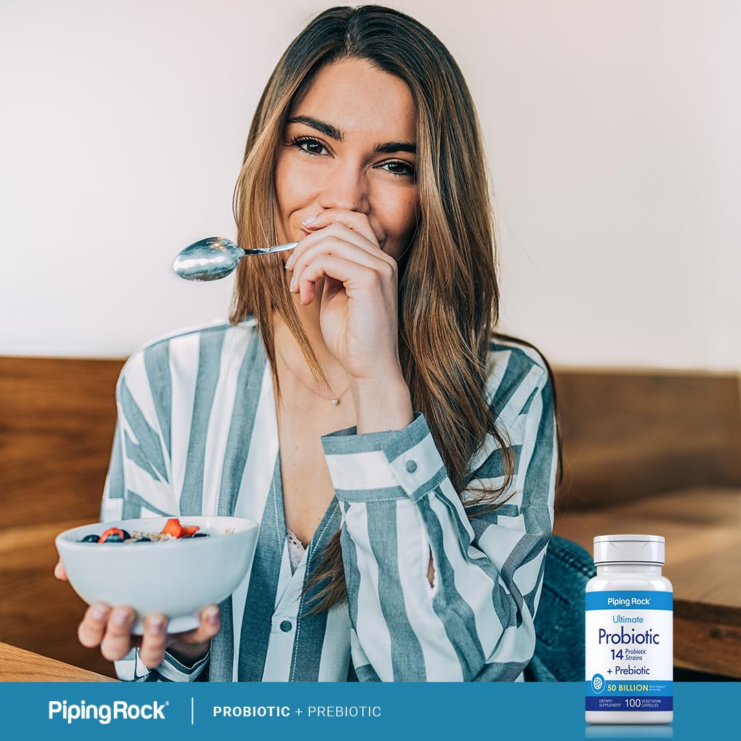 Piping Rock Probiotic and Prebiotic for Women and Men | 50 Billion CFU | 100 Capsules | Ultimate 14 Strain Supplement | Vegetarian, Non-GMO, Gluten Free - FENGGESTORE20
