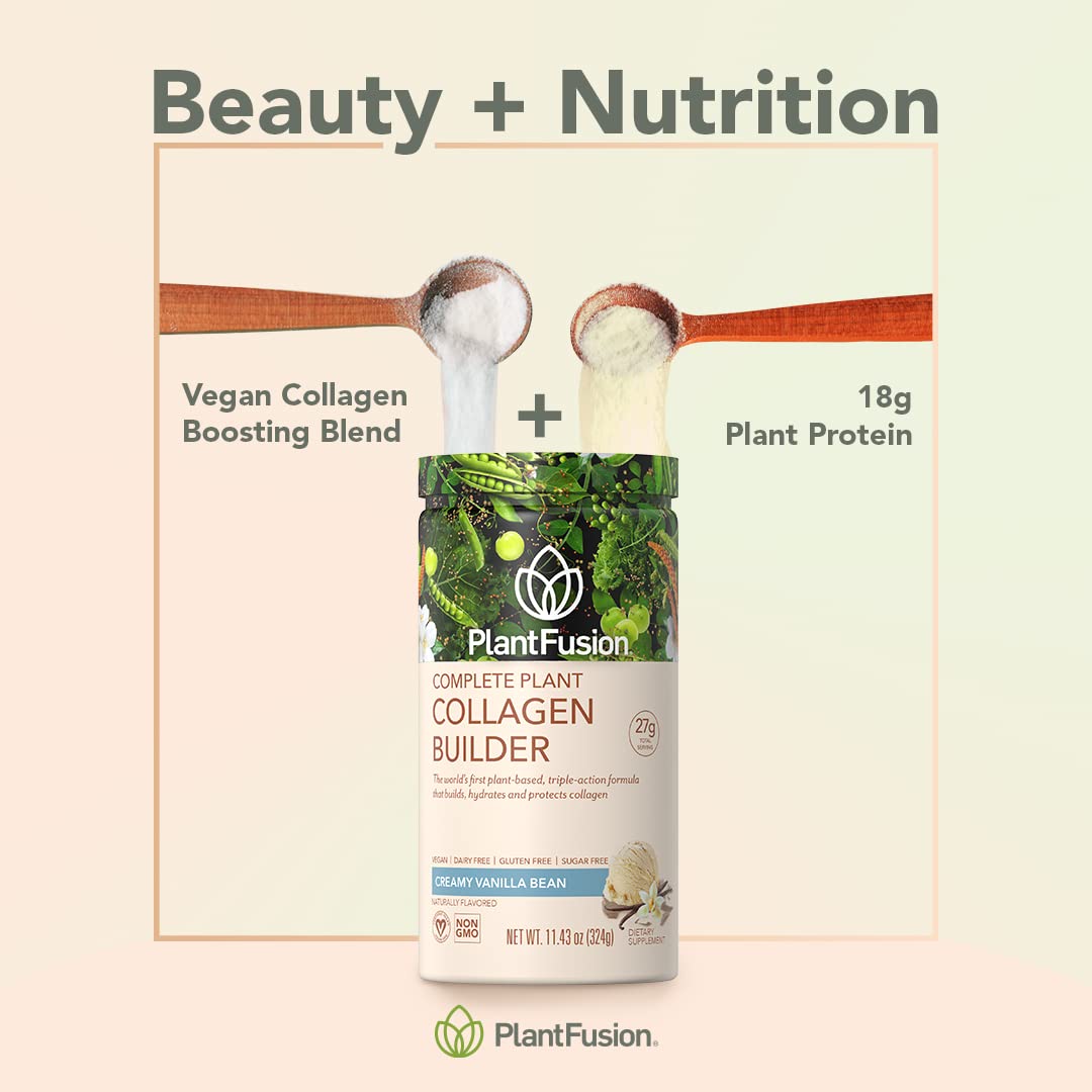PlantFusion Vegan Collagen Powder - Plant Based Collagen Protein Powder For Muscle & Joints, Hair, Skin & Nails - Keto, Gluten Free, Soy Free, Non-Dairy, No Sugar, Non-GMO - Unflavored 10.58 oz - FENGGESTORE20