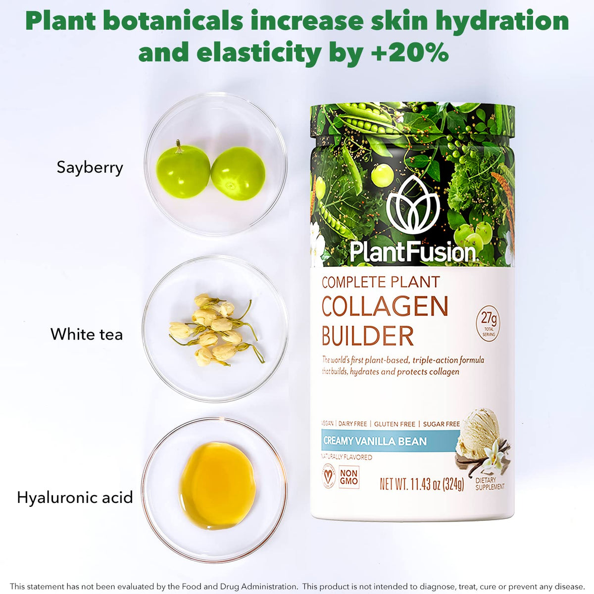 PlantFusion Vegan Collagen Powder - Plant Based Collagen Protein Powder For Muscle & Joints, Hair, Skin & Nails - Keto, Gluten Free, Soy Free, Non-Dairy, No Sugar, Non-GMO - Unflavored 10.58 oz - FENGGESTORE20