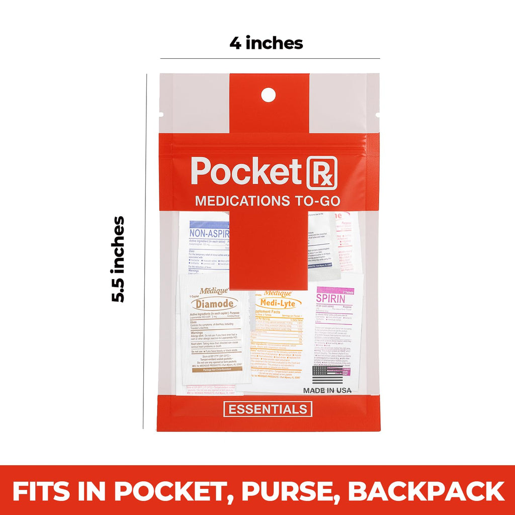 Pocket RX Mini Travel Medicine Kit – TSA-Approved First Aid Pouch with 10 Essential OTC Medications for Headache, Pain, Allergy, Upset Stomach & More – Compact, USA Made (17 Tablets) - FENGGESTORE20