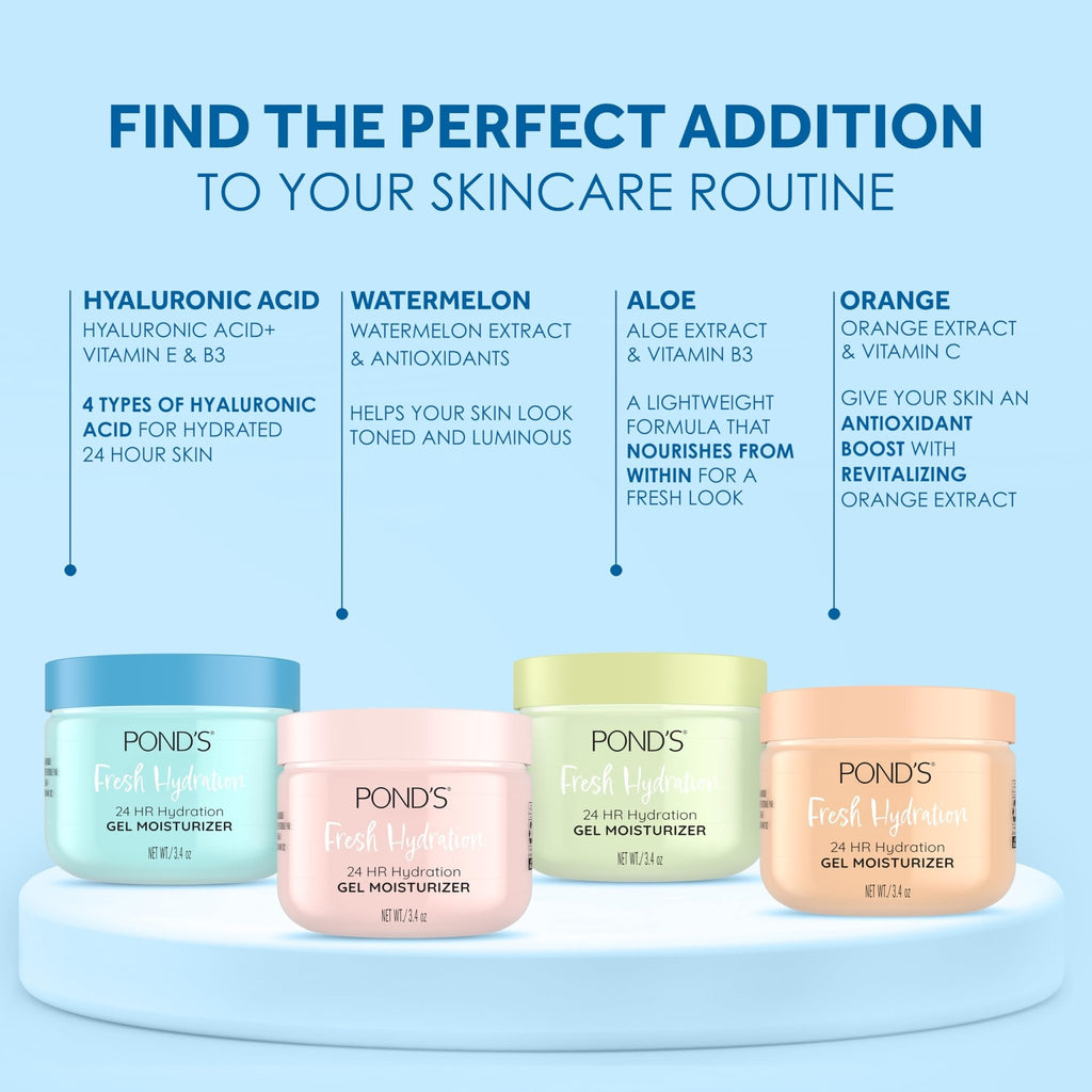 POND’S Fresh Hydration Gel Moisturizer – 24 HR Hydration with Vitamin E, Hyaluronic Acid & Vitamin B3 – Alcohol & Oil - FENGGESTORE20