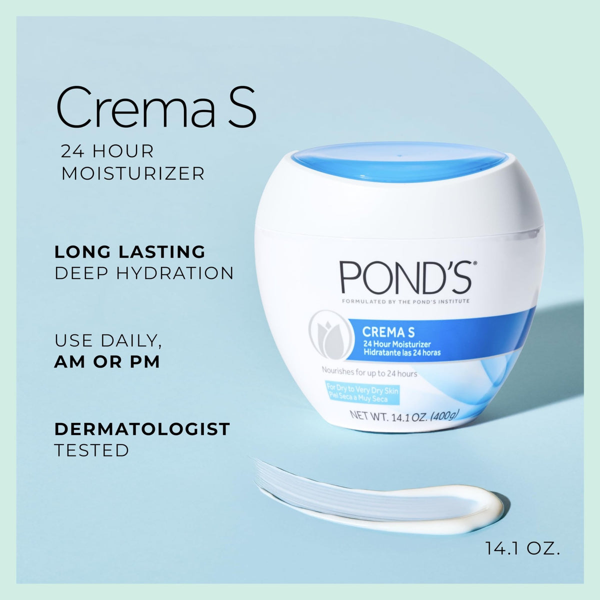 Pond's Nourishing Moisturizing Cream, Crema S, Fragrance Free, Ivory, 14.1 Oz - FENGGESTORE20