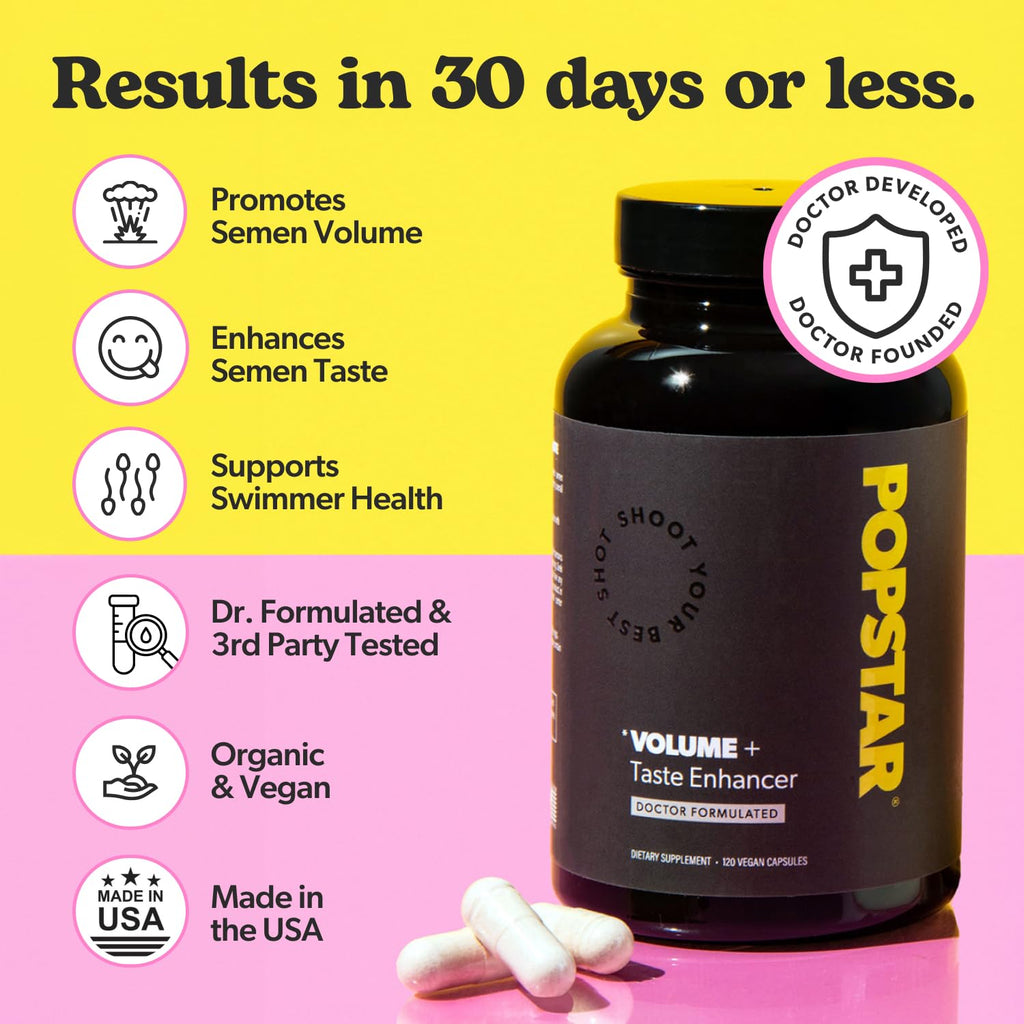POPSTAR Labs Semen Volume Booster - Men's Semen Health & Fertility Supplement - Doctor Formulated to Increase Load Volume - Made in USA - Non-GMO, Organic - FENGGESTORE20