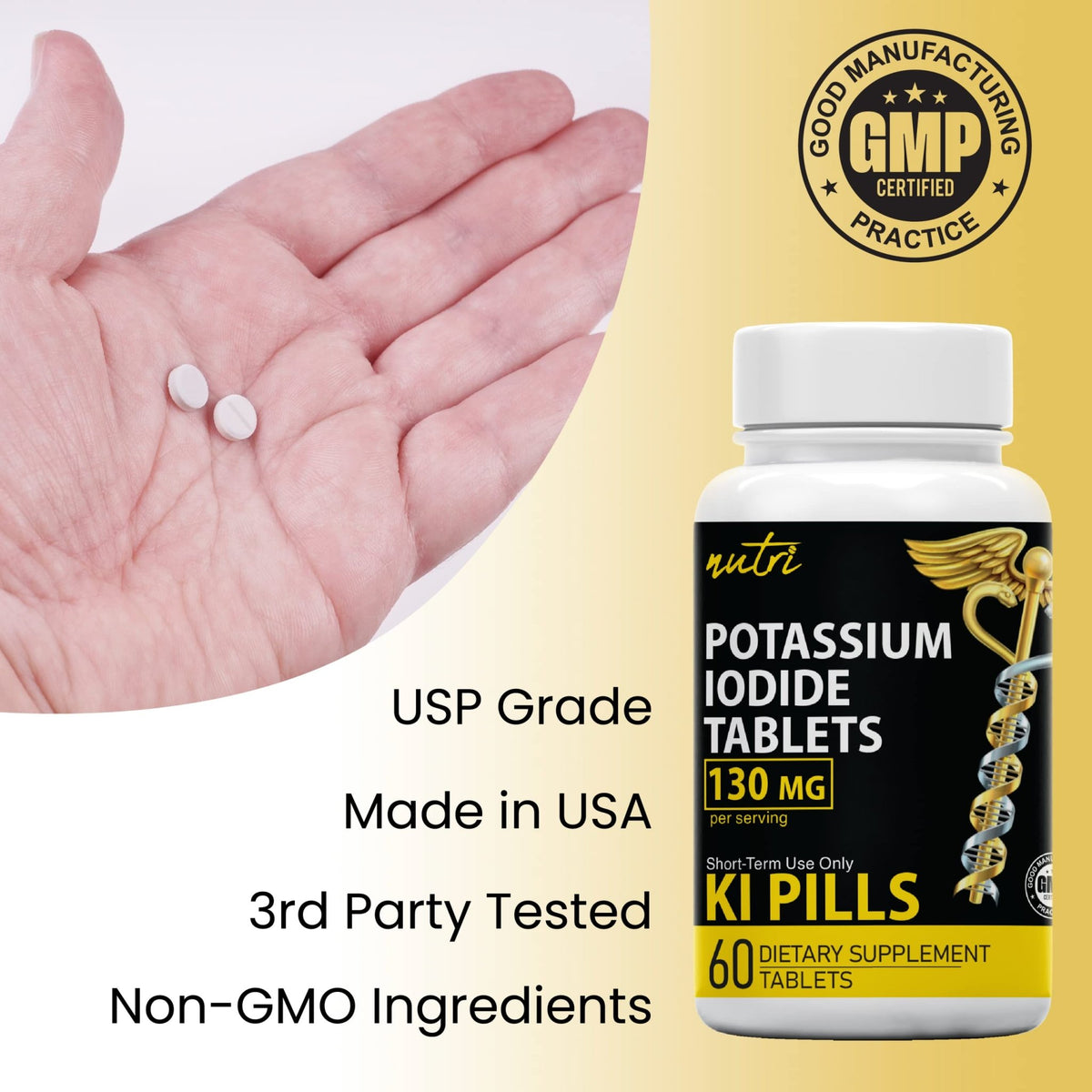 Potassium Iodide Tablets 130 mg (Pack of 2) - (120 Tablets) 10 Year Shelf-Life EXP 2034 to 2035 - Ki Pills - Yoduro de potasio - Nutri Supplements - FENGGESTORE20