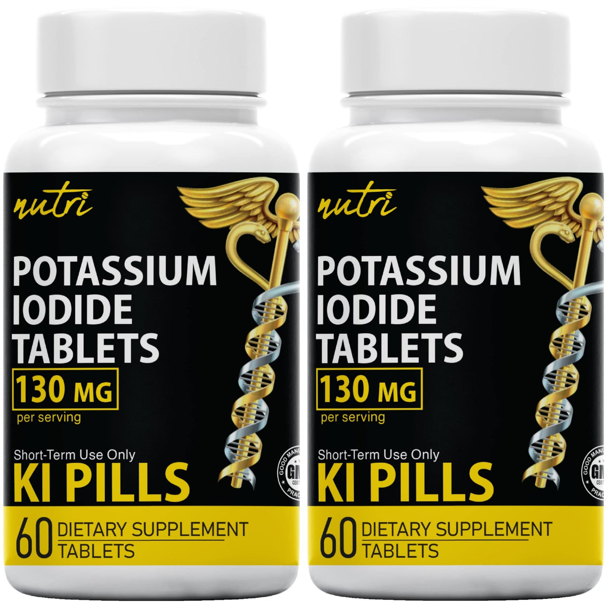 Potassium Iodide Tablets 130 mg (Pack of 2) - (120 Tablets) 10 Year Shelf-Life EXP 2034 to 2035 - Ki Pills - Yoduro de potasio - Nutri Supplements - FENGGESTORE20