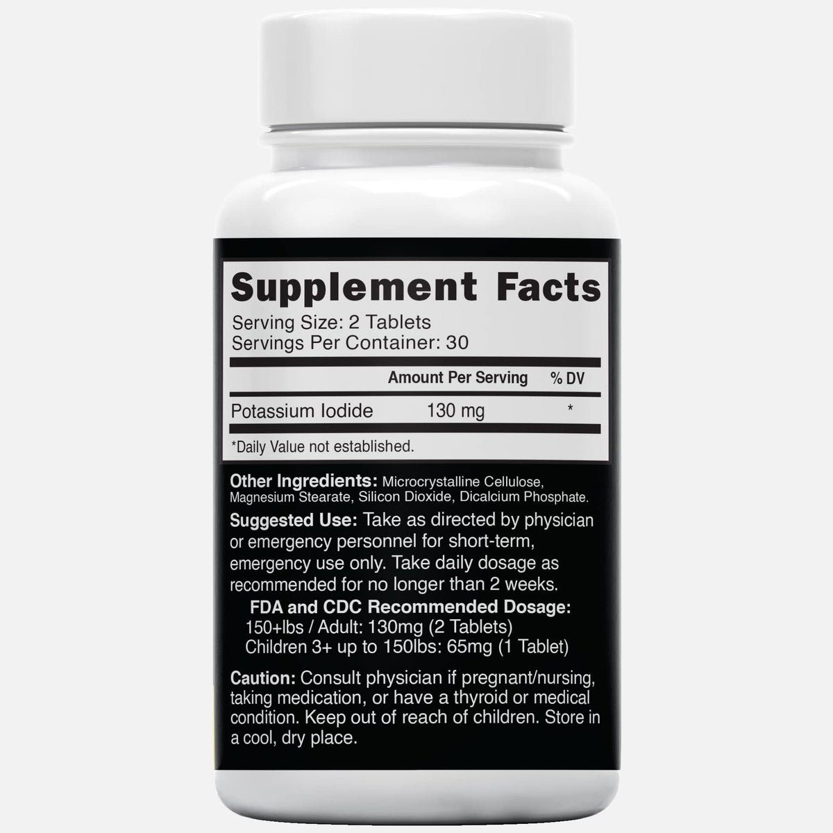 Potassium Iodide Tablets 130 mg (Pack of 2) - (120 Tablets) 10 Year Shelf-Life EXP 2034 to 2035 - Ki Pills - Yoduro de potasio - Nutri Supplements - FENGGESTORE20