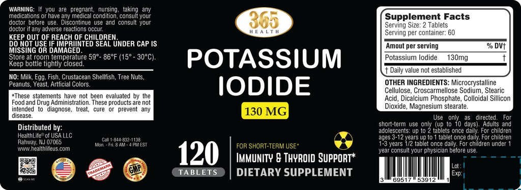 Potassium Iodide130 mg - KI Tablets- Potassium130 mg - USA Made Potassium Iodine Pills YODO Naciente - FENGGESTORE20