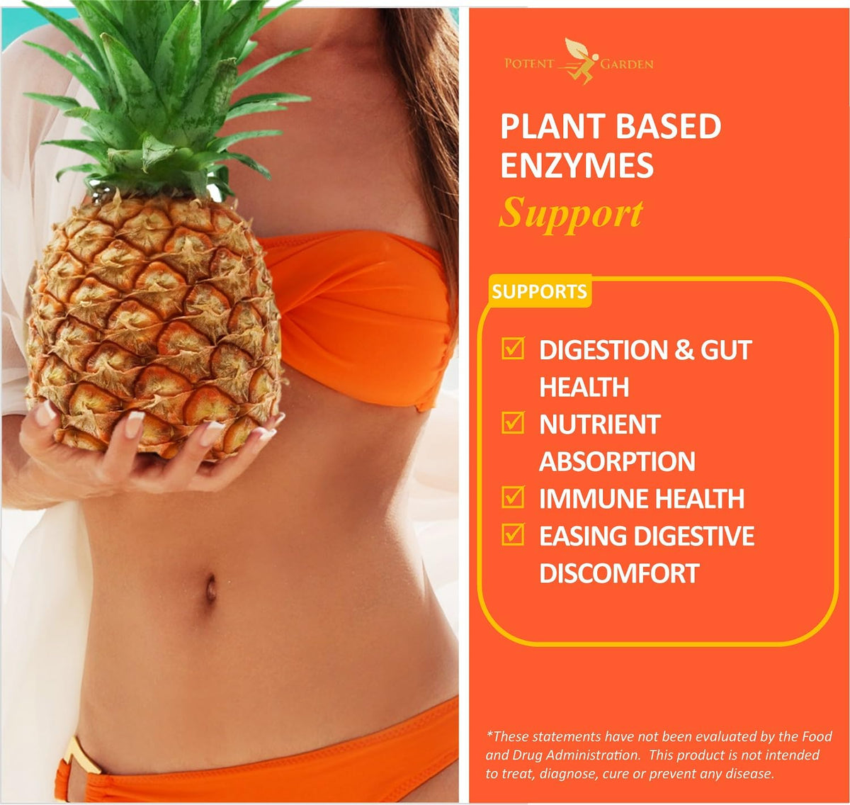 Potent Garden Digestive Enzymes -18 Plant Based Enzymes with amylase lipase bromelain Protease lactase & Other Enzymes - One Pre Meal Pill Supports Healthy - FENGGESTORE20