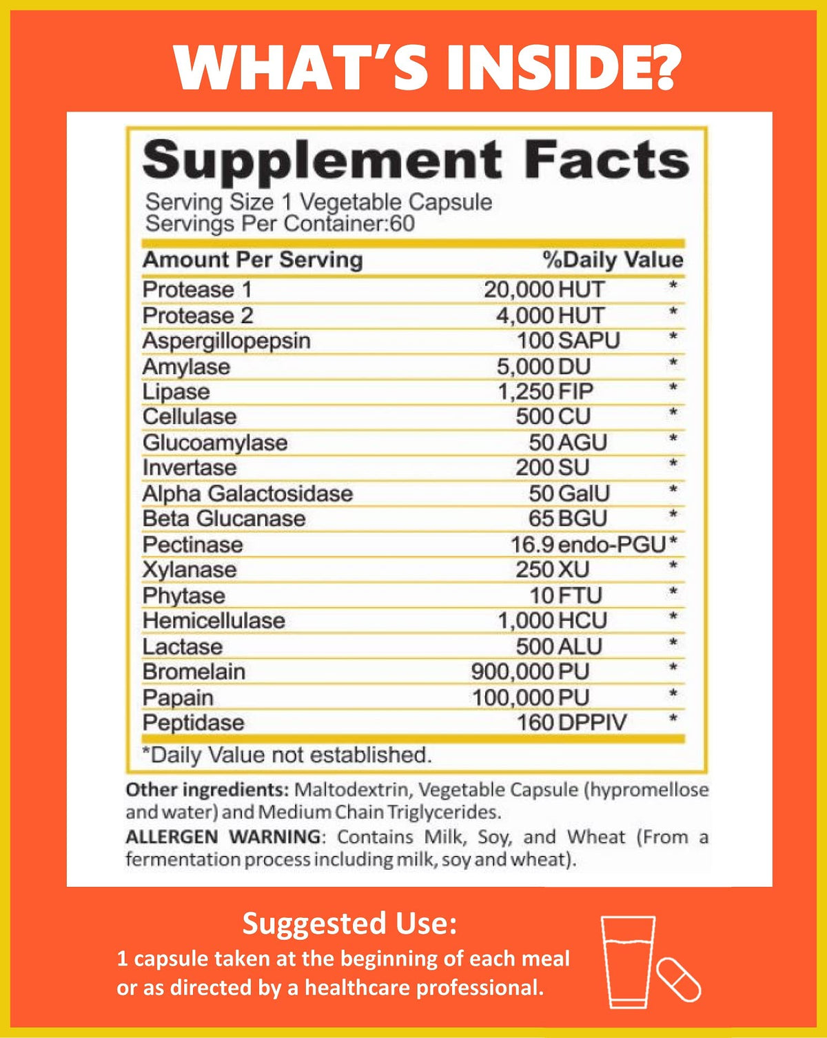 Potent Garden Digestive Enzymes -18 Plant Based Enzymes with amylase lipase bromelain Protease lactase & Other Enzymes - One Pre Meal Pill Supports Healthy - FENGGESTORE20