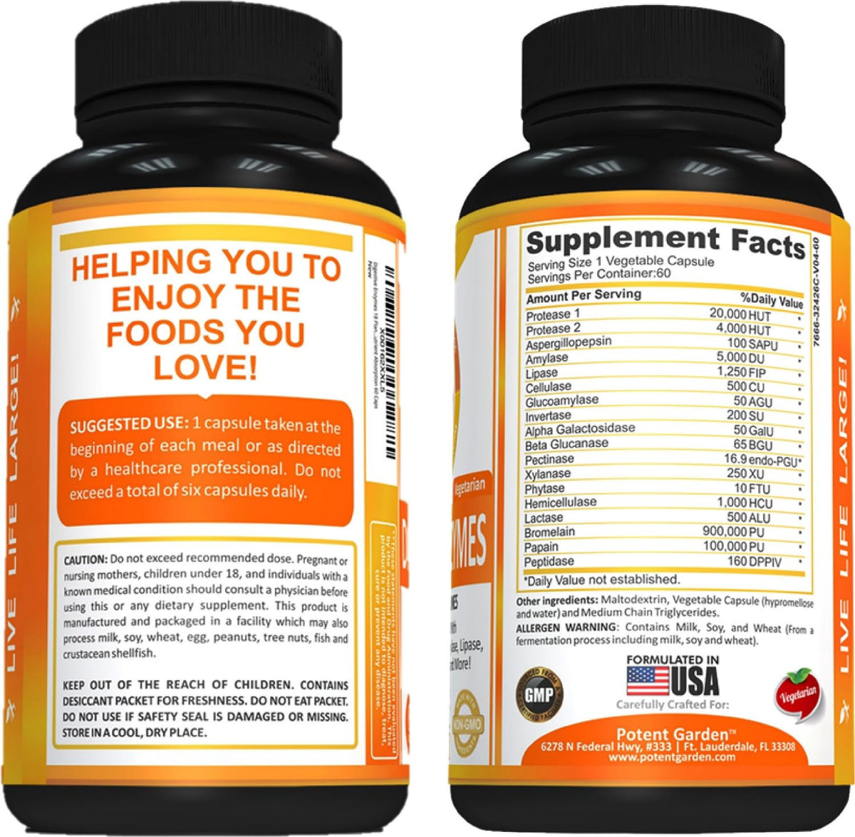 Potent Garden Digestive Enzymes -18 Plant Based Enzymes with amylase lipase bromelain Protease lactase & Other Enzymes - One Pre Meal Pill Supports Healthy - FENGGESTORE20