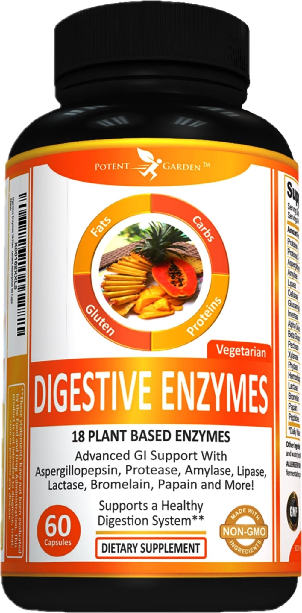 Potent Garden Digestive Enzymes -18 Plant Based Enzymes with amylase lipase bromelain Protease lactase & Other Enzymes - One Pre Meal Pill Supports Healthy - FENGGESTORE20