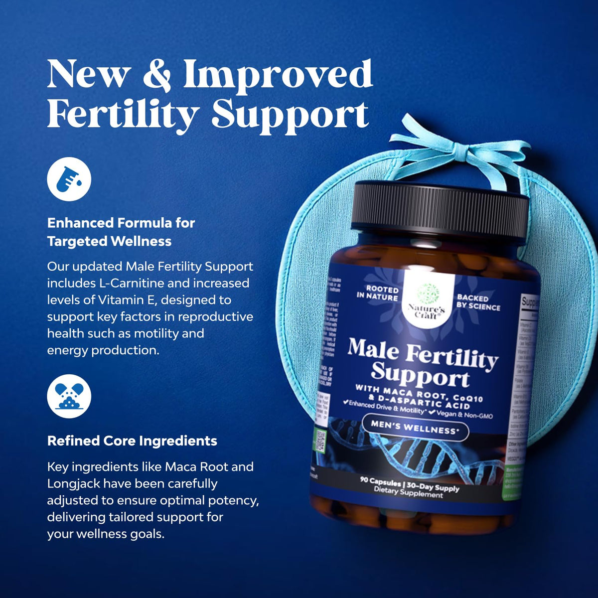 Pre Conception Male Fertility Supplement - Semen Volume Booster with CoQ10, Maca Root, Methyl Folate & D-Aspartic Acid - Mens Fertility Supplement for Sperm Motility - Conception for Him - 90 Count - FENGGESTORE20