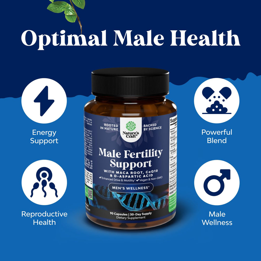 Pre Conception Male Fertility Supplement - Semen Volume Booster with CoQ10, Maca Root, Methyl Folate & D-Aspartic Acid - Mens Fertility Supplement for Sperm Motility - Conception for Him - 90 Count - FENGGESTORE20