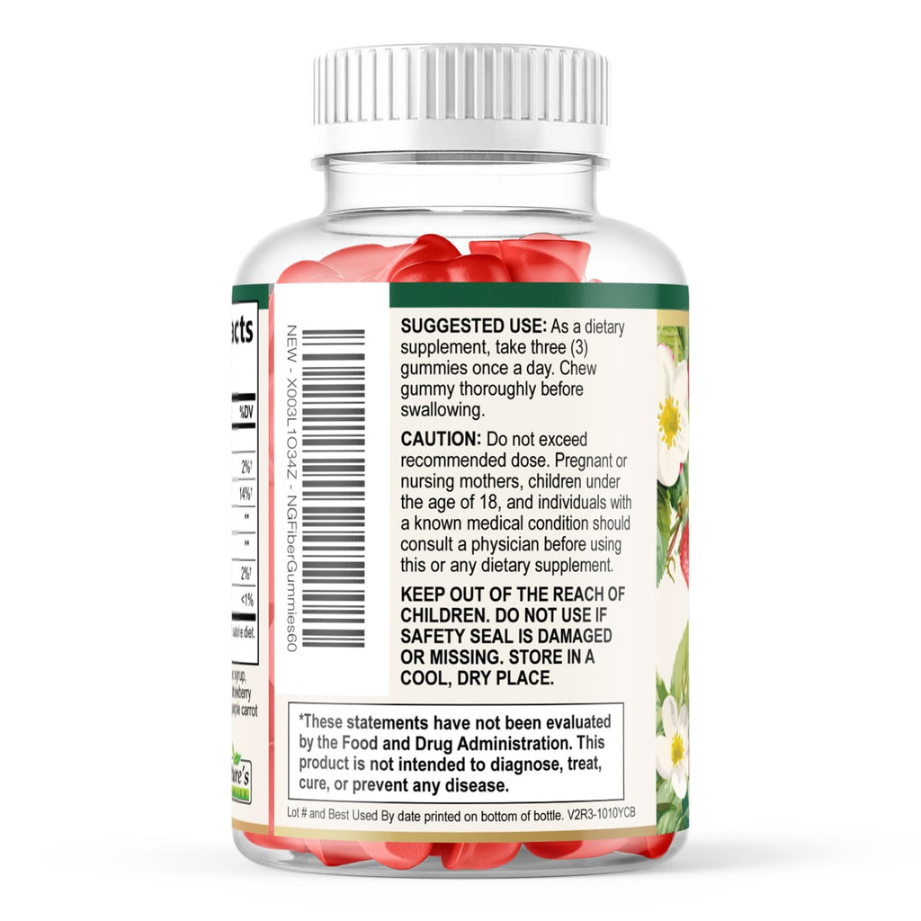 Prebiotic Fiber Gummies - 4g Dietary Fiber Per Serving - Extra Strength Daily Supplement for Adults - Tasty Strawberry Flavor - Plant Based Digestive - FENGGESTORE20