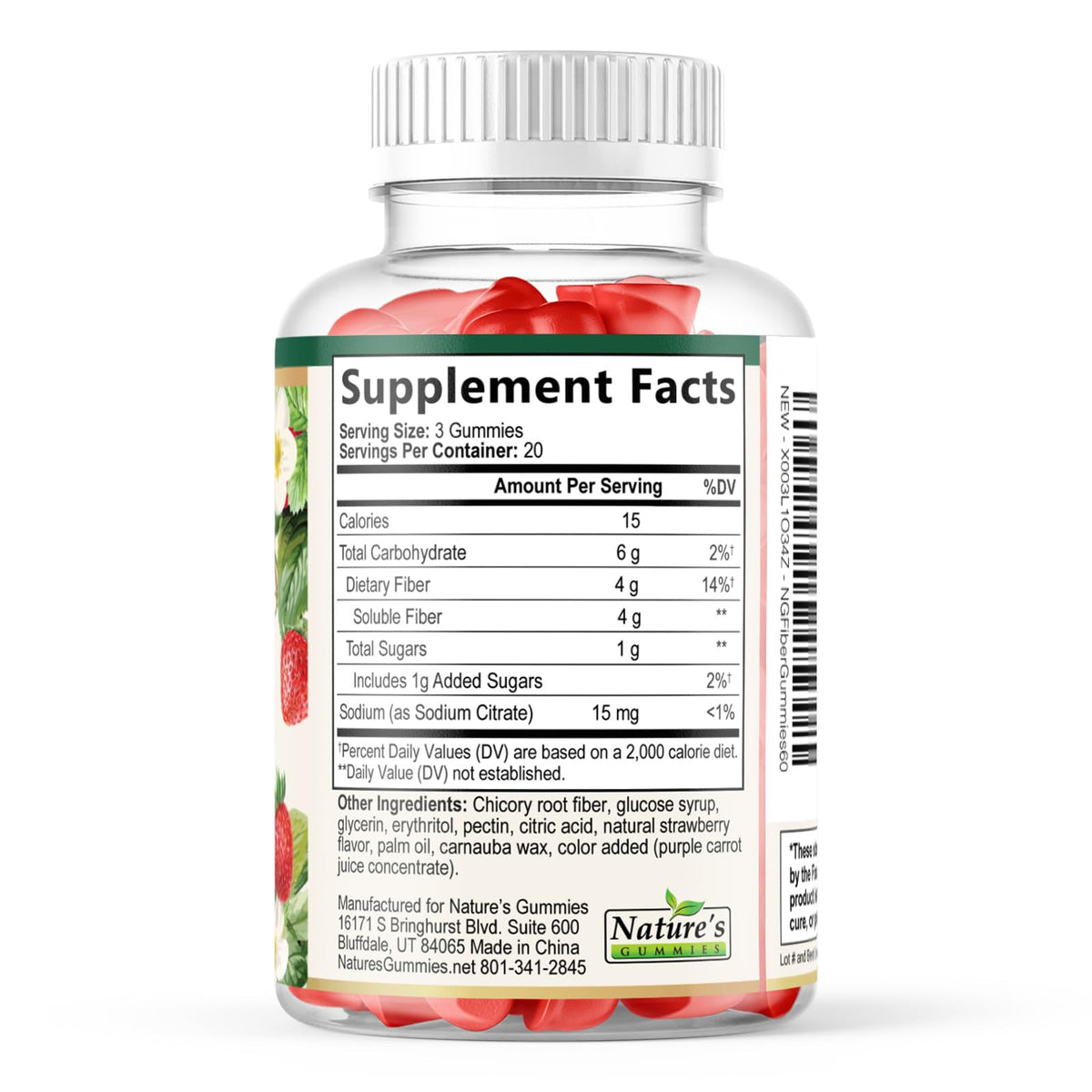 Prebiotic Fiber Gummies - 4g Dietary Fiber Per Serving - Extra Strength Daily Supplement for Adults - Tasty Strawberry Flavor - Plant Based Digestive - FENGGESTORE20