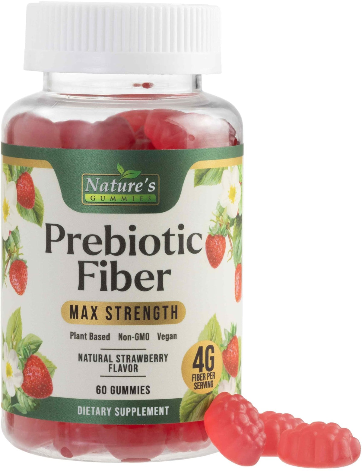Prebiotic Fiber Gummies - 4g Dietary Fiber Per Serving - Extra Strength Daily Supplement for Adults - Tasty Strawberry Flavor - Plant Based Digestive - FENGGESTORE20