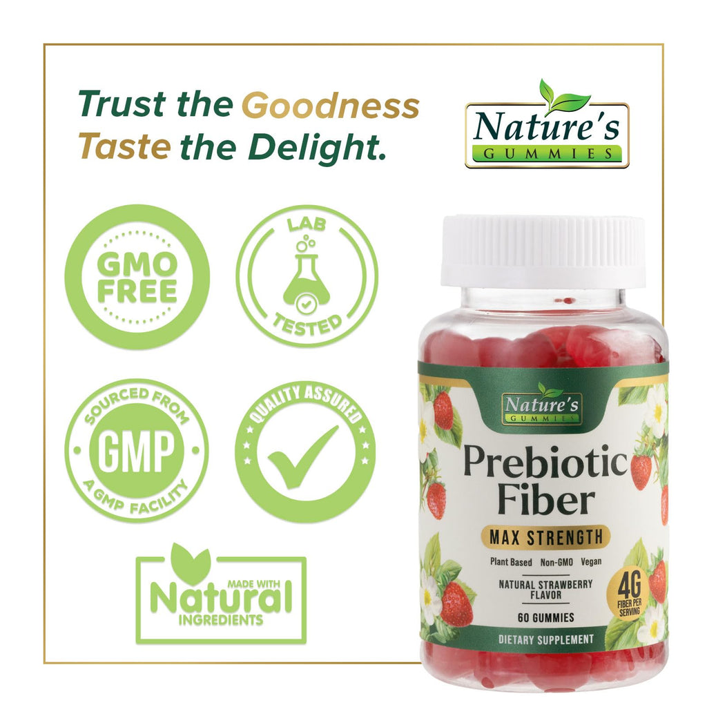 Prebiotic Fiber Gummies - 4g Dietary Fiber Per Serving - Extra Strength Daily Supplement for Adults - Tasty Strawberry Flavor - Plant Based Digestive - FENGGESTORE20