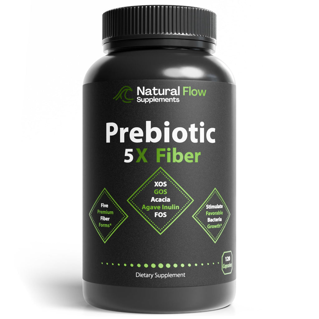 Prebiotic Fiber Supplement 5-in-1 Capsules - Natural Flow 5X Fiber XOS, GOS, FOS, Acacia and Agave Inulin, Daily Soluble Fiber Formula for Gut Support - FENGGESTORE20