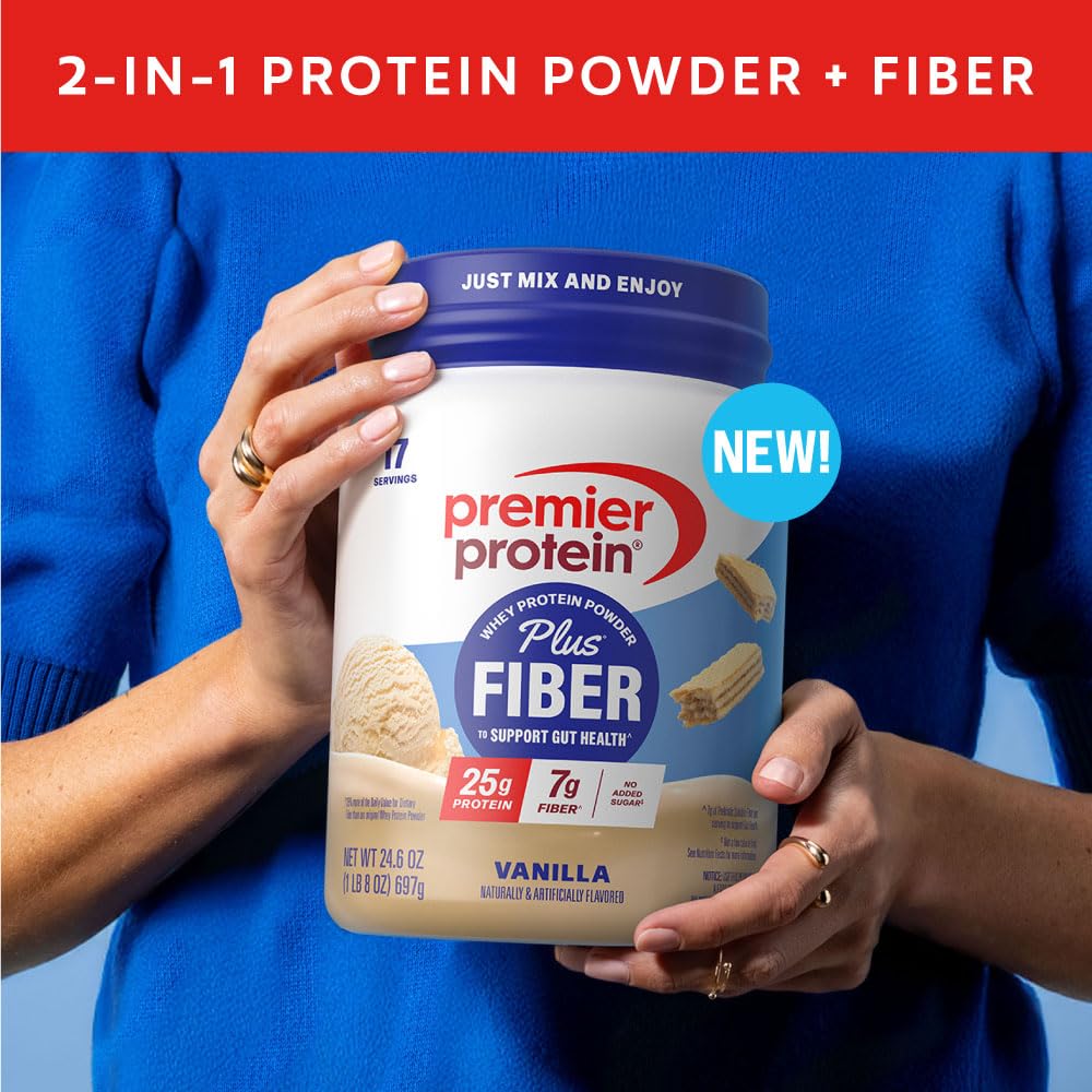 Premier Protein Powder Plus Fiber, Vanilla, 25g Protein, 7g Fiber to Support Gut Health, No Added Sugar (17 Servings) - FENGGESTORE20