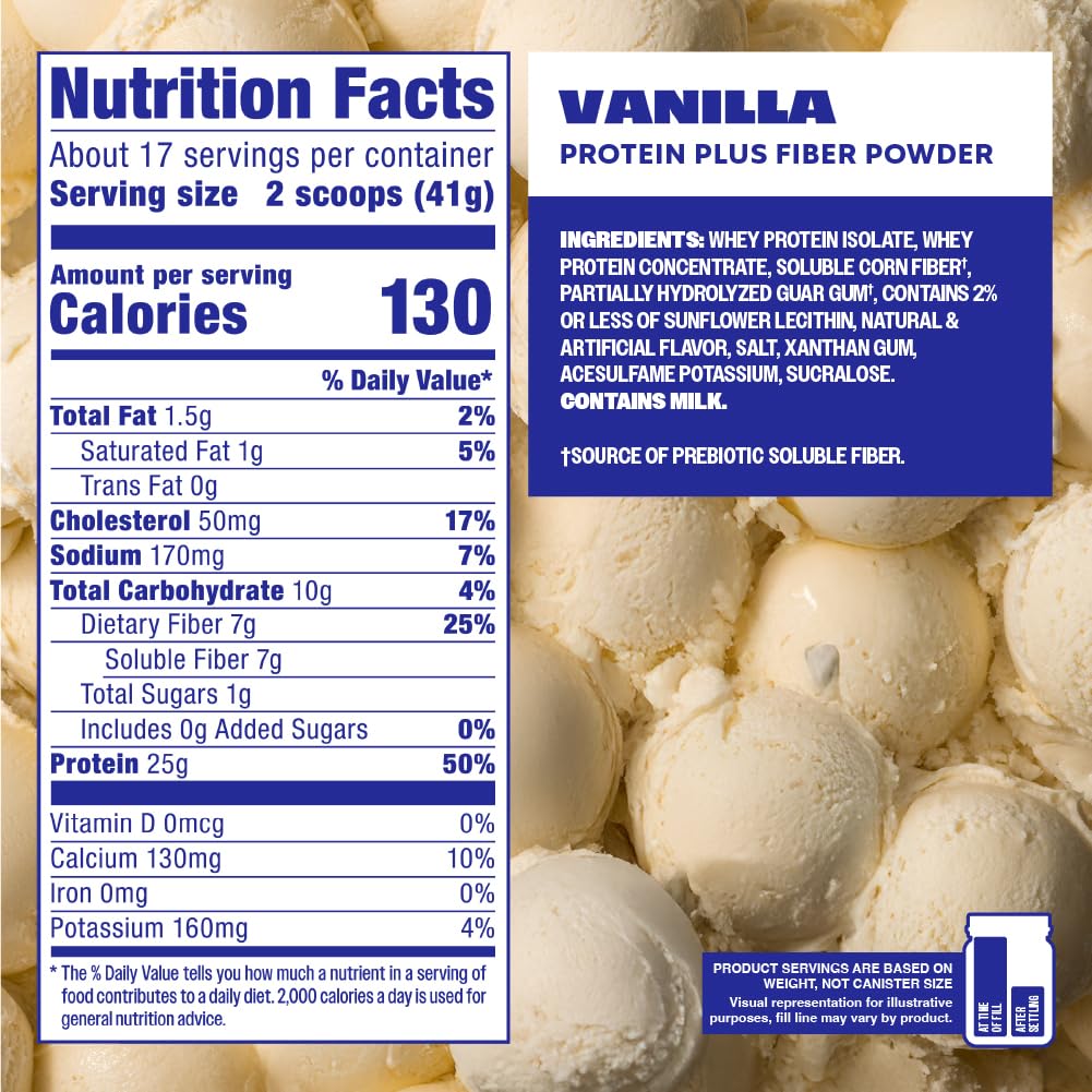 Premier Protein Powder Plus Fiber, Vanilla, 25g Protein, 7g Fiber to Support Gut Health, No Added Sugar (17 Servings) - FENGGESTORE20
