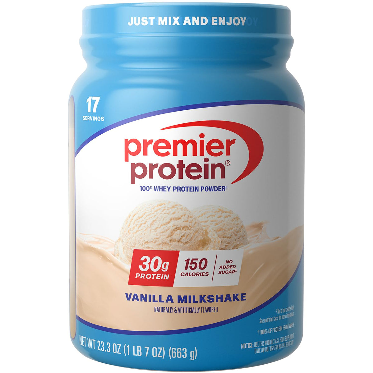 Premier Protein Powder, Vanilla Milkshake, 30g Protein, 1g Sugar, 100% Whey Protein, Keto Friendly, No Soy, Gluten Free, 23.3 oz (17 Servings) - FENGGESTORE20