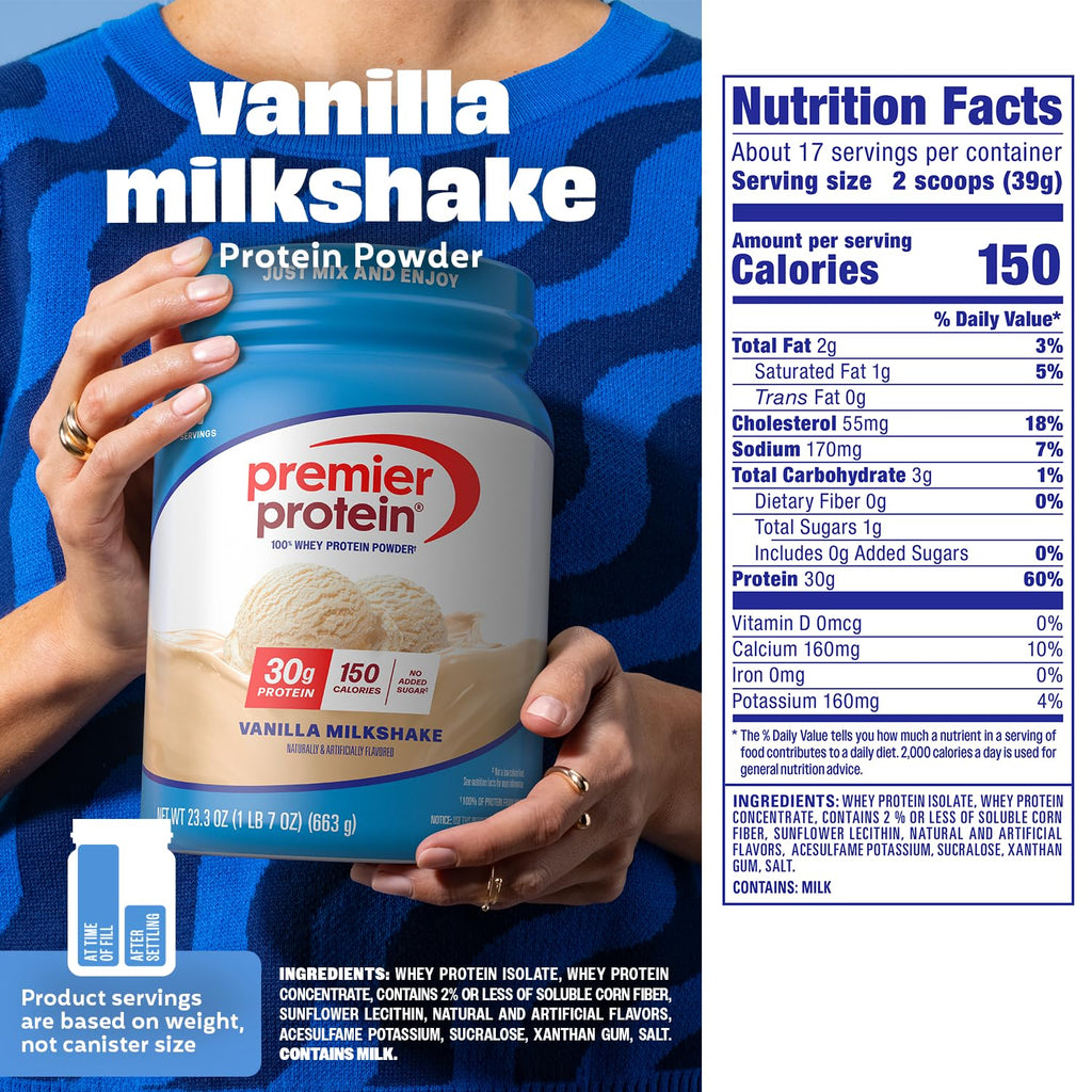 Premier Protein Powder, Vanilla Milkshake, 30g Protein, 1g Sugar, 100% Whey Protein, Keto Friendly, No Soy, Gluten Free, 23.3 oz (17 Servings) - FENGGESTORE20