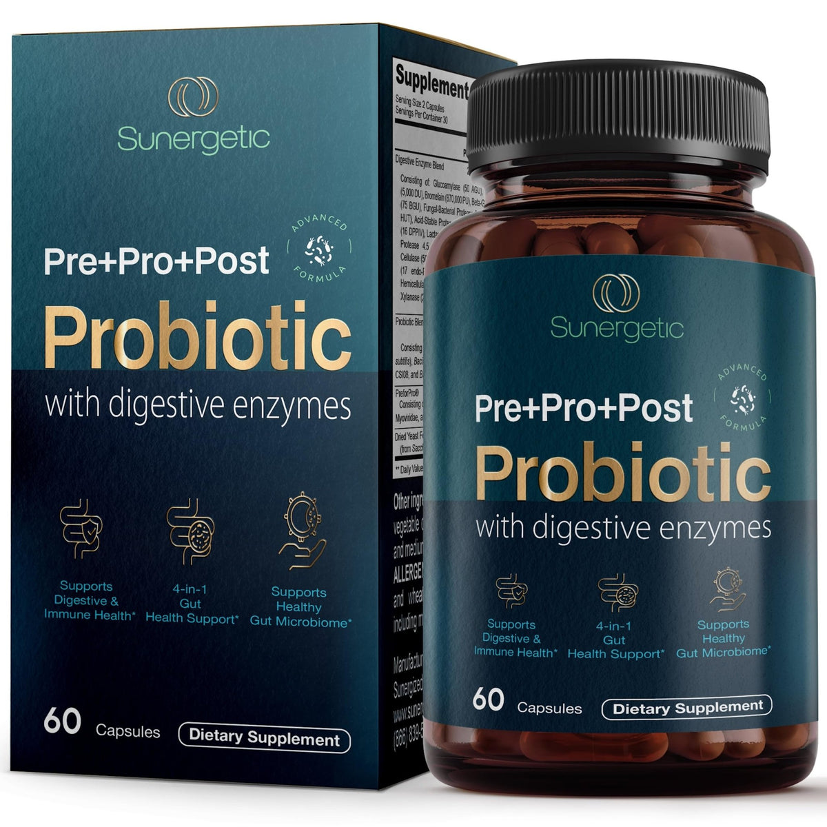Premium 4-in-1 Probiotic Prebiotic, Postbiotic & Digestive Enzymes for Men & Women – Supports Gut, Digestion & Immunity –Complete Gut Health with Pre, Post - FENGGESTORE20