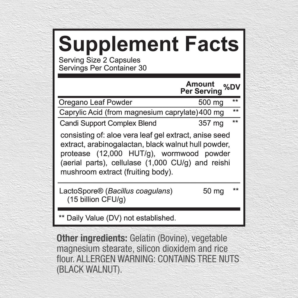 Premium Candida Cleanse Supplement – Candida Support Supplement with Oregano, Caprylic Acid, Black Walnut & Probiotics – Supports Gut Health, - FENGGESTORE20