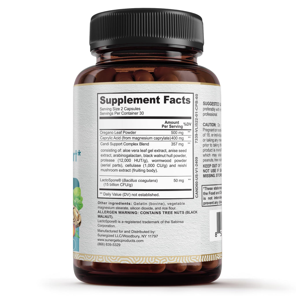 Premium Candida Cleanse Supplement – Candida Support Supplement with Oregano, Caprylic Acid, Black Walnut & Probiotics – Supports Gut Health, - FENGGESTORE20