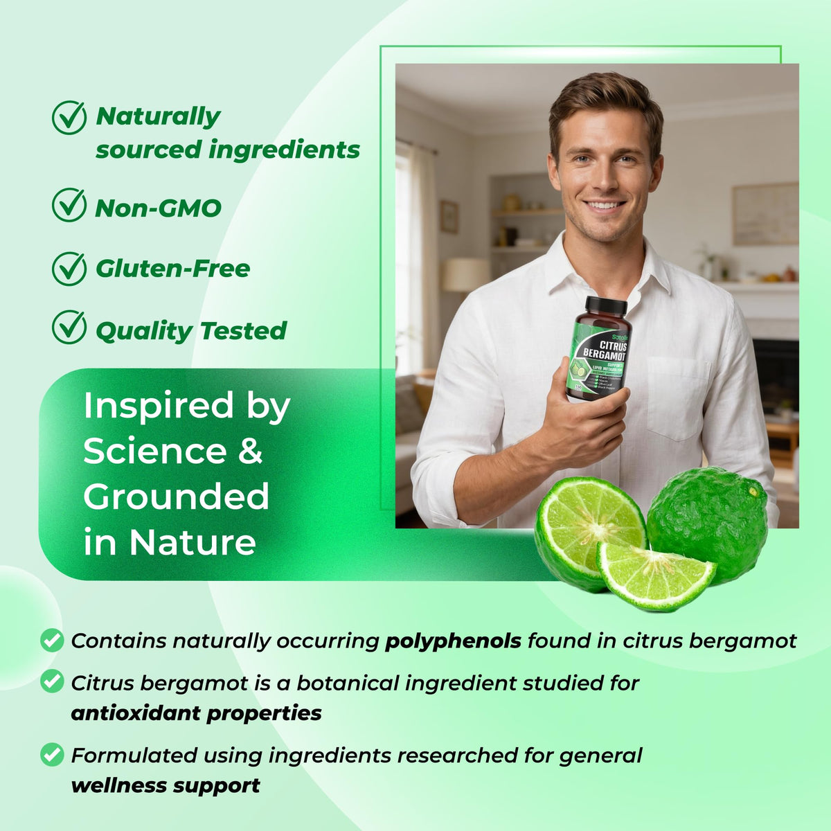 Premium Citrus Bergamot Organic Bergamot Supplement with Niacin Black Chokeberry Olive Leaf Black Pepper - FENGGESTORE20