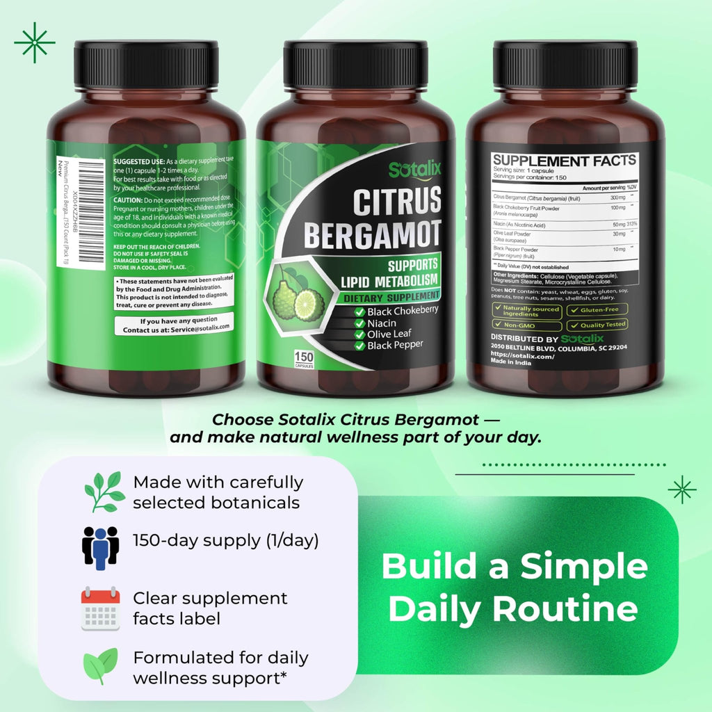 Premium Citrus Bergamot Organic Bergamot Supplement with Niacin Black Chokeberry Olive Leaf Black Pepper - FENGGESTORE20