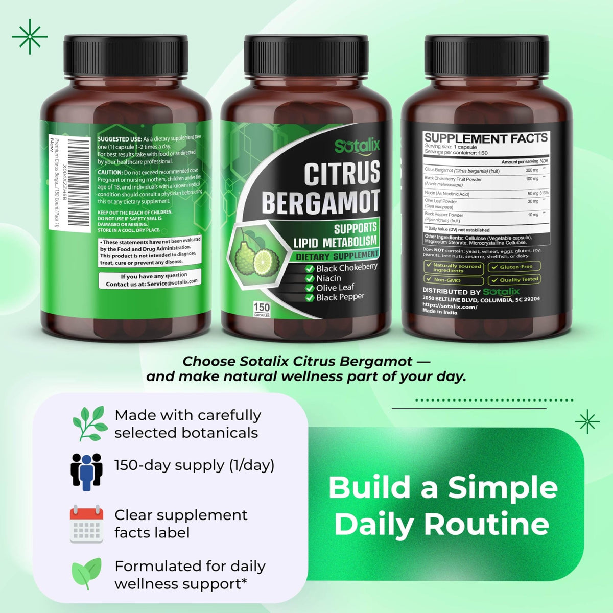 Premium Citrus Bergamot Organic Bergamot Supplement with Niacin Black Chokeberry Olive Leaf Black Pepper - FENGGESTORE20
