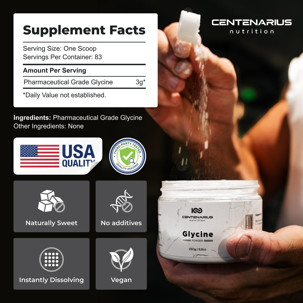Premium Glycine Powder 250g | Amino Acids Supplement for Post Workout Muscle Recovery, Digestion, Sleep Aid + More - Vegan, Additive-Free - FENGGESTORE20