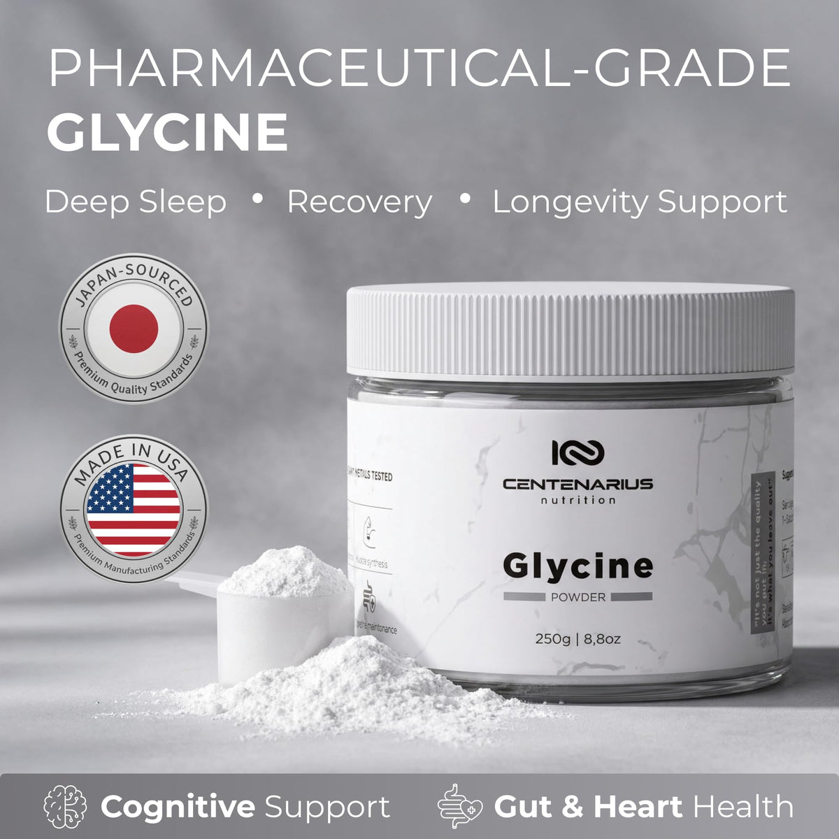 Premium Glycine Powder 250g | Amino Acids Supplement for Post Workout Muscle Recovery, Digestion, Sleep Aid + More - Vegan, Additive-Free - FENGGESTORE20