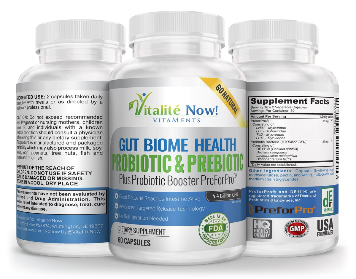 Premium Probiotic plus Ultimate Prebiotic - Gut Biome Builder & Restoration - 4.4 Bn CFU - Best for Women & Men - Bacteria Reaches Intestine within Hours - FENGGESTORE20