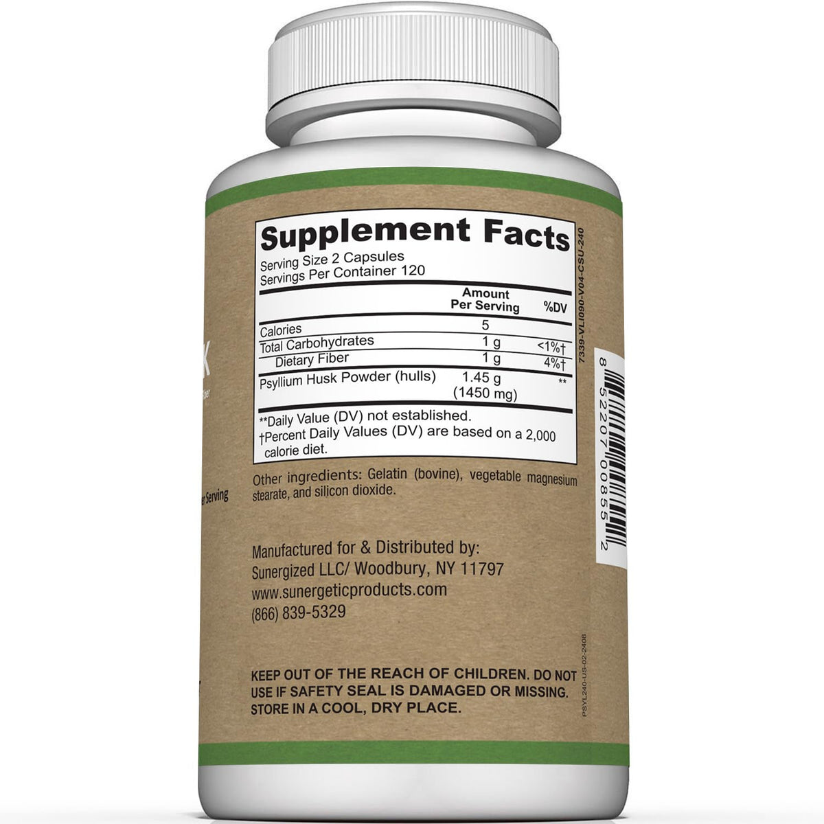 Premium Psyllium Husk Fiber Supplement 1450mg, 240 Capsules - FENGGESTORE20