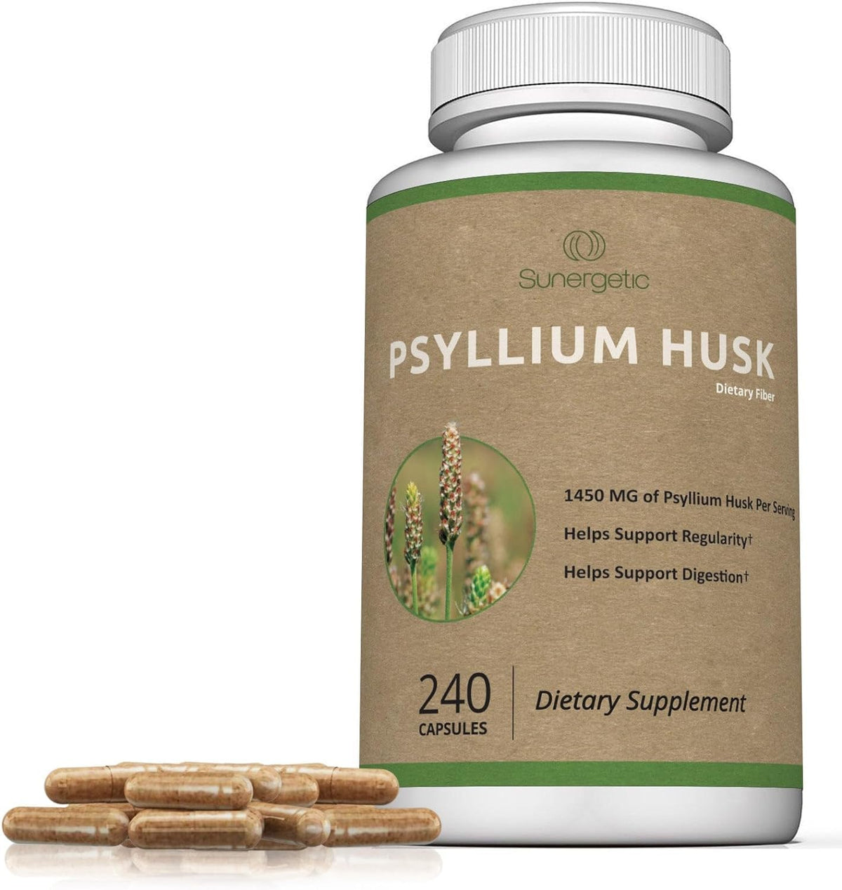 Premium Psyllium Husk Fiber Supplement 1450mg, 240 Capsules - FENGGESTORE20