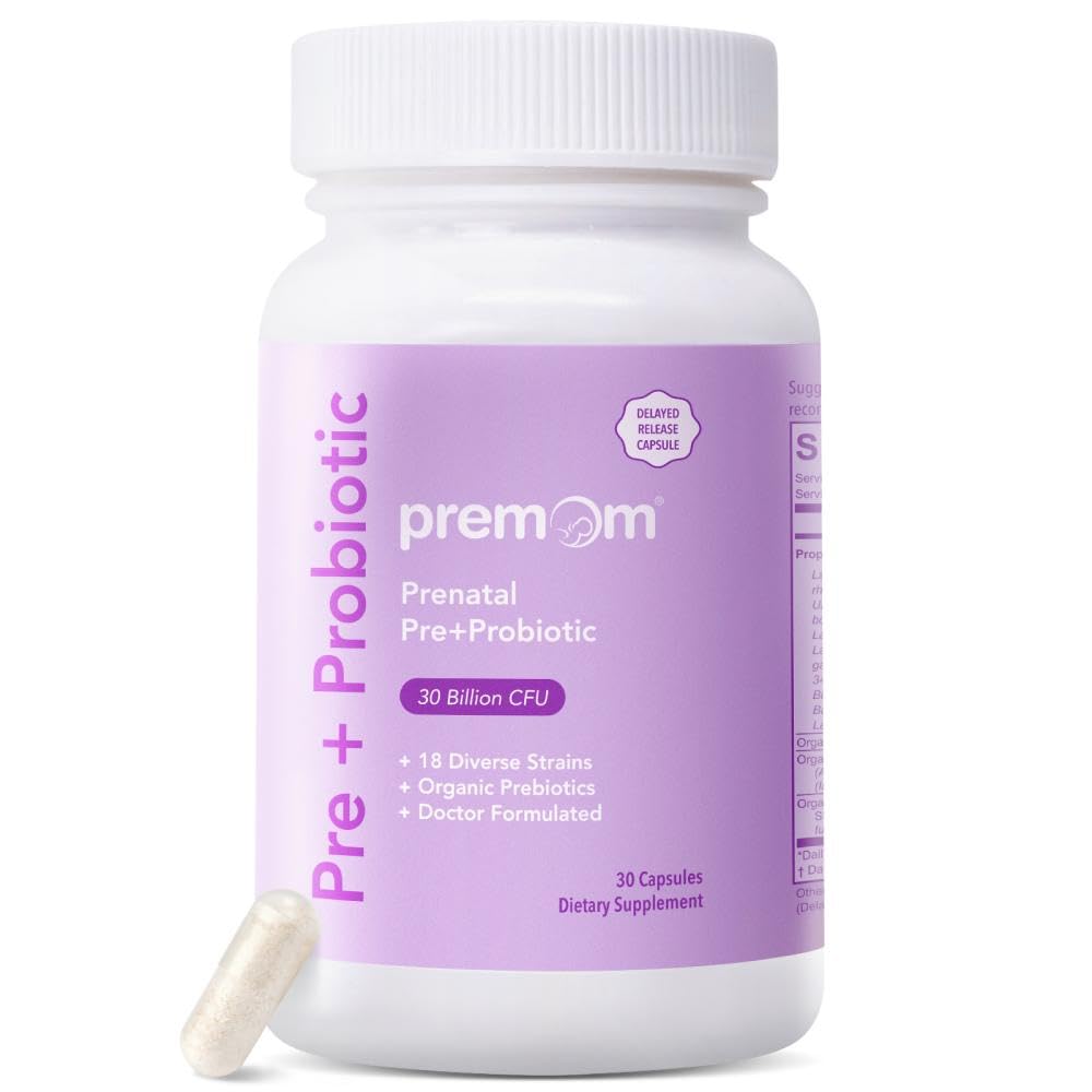 Premom Prenatal Prebiotics & Probiotics for Women, 30 Billion CFU, 18 Strains, Organic Prebiotic & Womens Probiotic, Vaginal, Gut, & Digestive Health + Immune Support Supplement - FENGGESTORE20