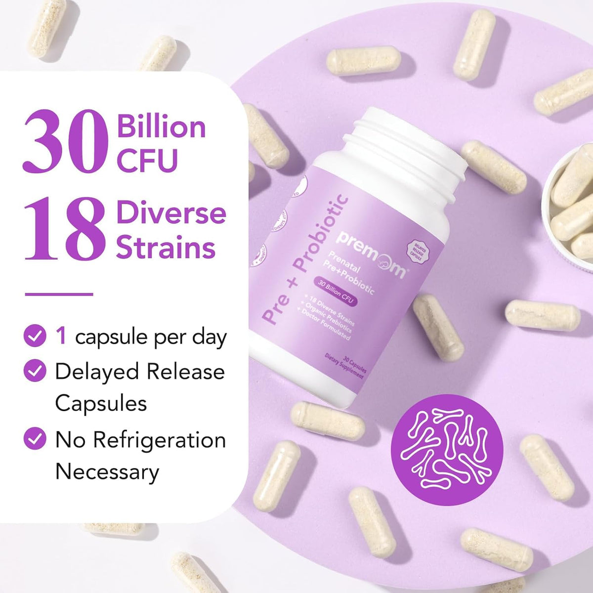 Premom Prenatal Prebiotics & Probiotics for Women, 30 Billion CFU, 18 Strains, Organic Prebiotic & Womens Probiotic, Vaginal, Gut, & Digestive Health + Immune Support Supplement - FENGGESTORE20