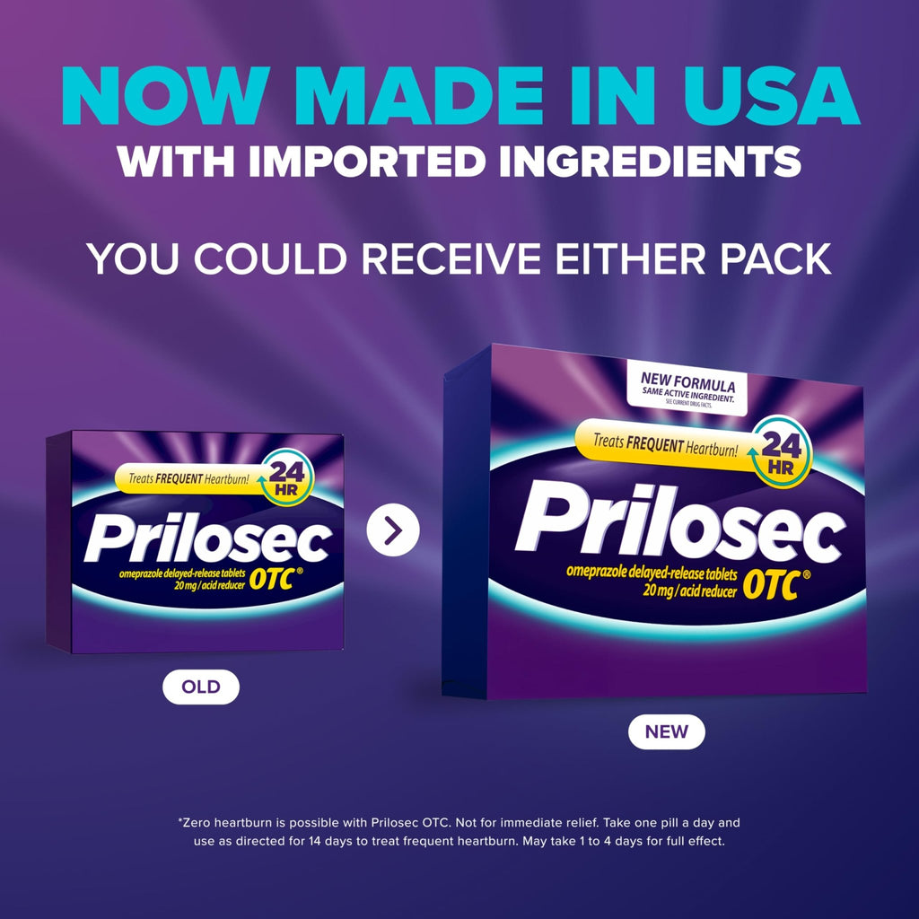 Prilosec OTC, Omeprazole Delayed Release 20mg, Acid Reducer, Treats Frequent Heartburn for 24 Hour Relief, All Day, All Night*, Heartburn Medicine, 20mg, 14 Tablets - FENGGESTORE20