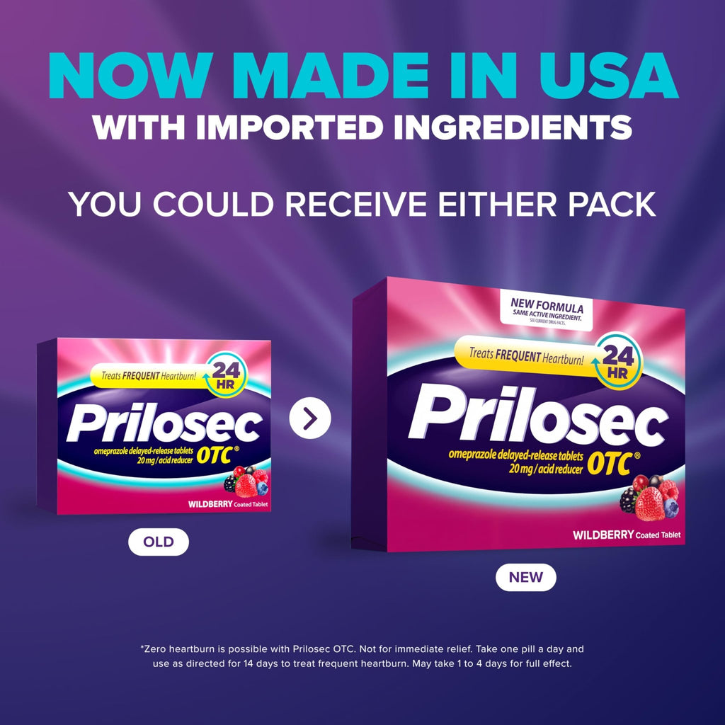 Prilosec OTC, Omeprazole Delayed Release 20mg, Acid Reducer, Treats Frequent Heartburn for 24 Hour Relief, All Day, All Night*, Heartburn Medicine, 20mg, Wildberry Flavor, 14 Tablets - FENGGESTORE20